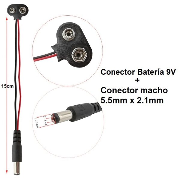 2x Pack Conector Batería 9V con conector 5.5mm x 2.1mm - Imagen 2