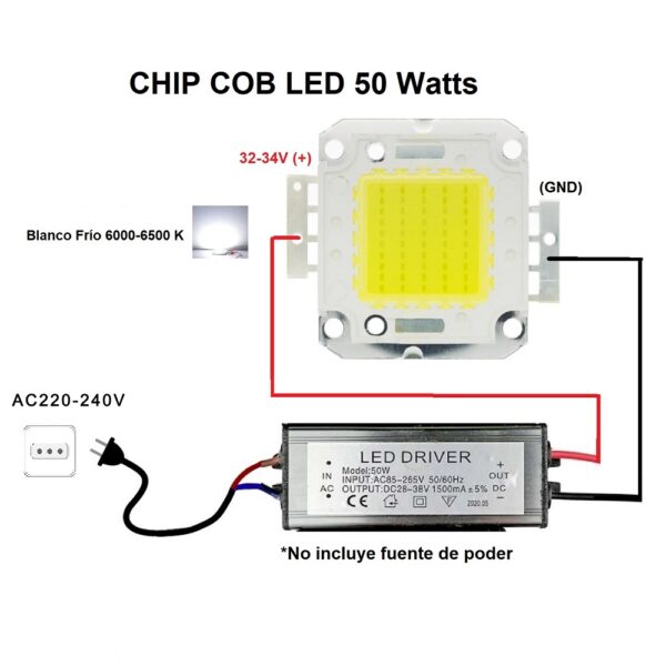 Foco Chip Led 50W COB Diodo SMD 32-34VDC ( Frío ) - Imagen 2