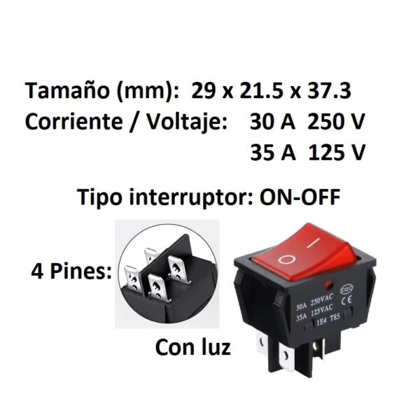 2x Pack Interruptor ON-OFF KCD4 30A (2 pos 4 pin rojo)-2